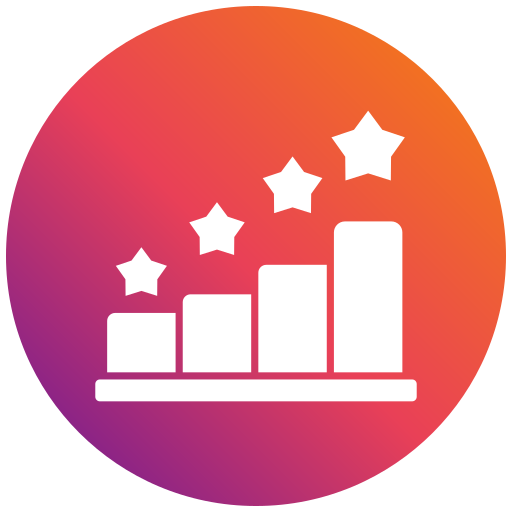 Gradient circle with white bar chart and stars on a white background